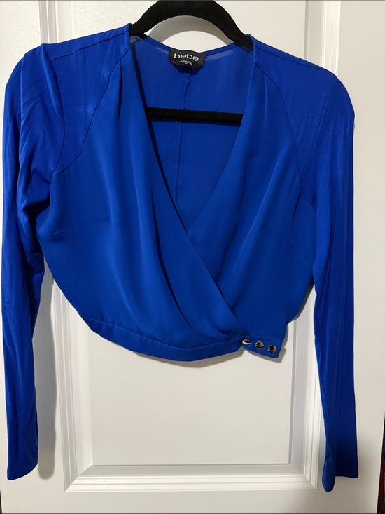 bebe Tops - bebe Cobalt Blue Wrap-Front Long Sleeve Blouse